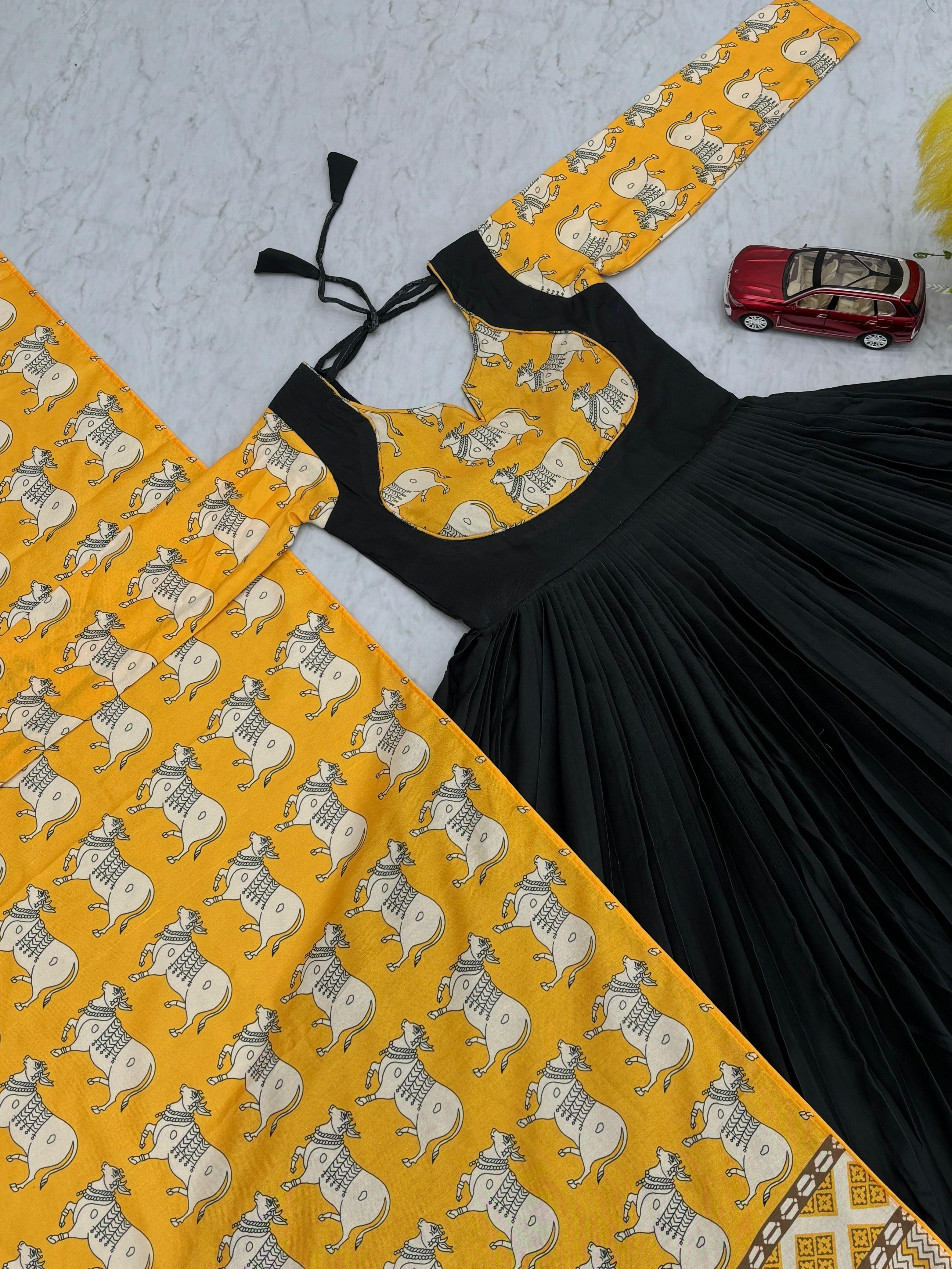 Stylish Peach Rayon Cotton Kalamkari Print Gown