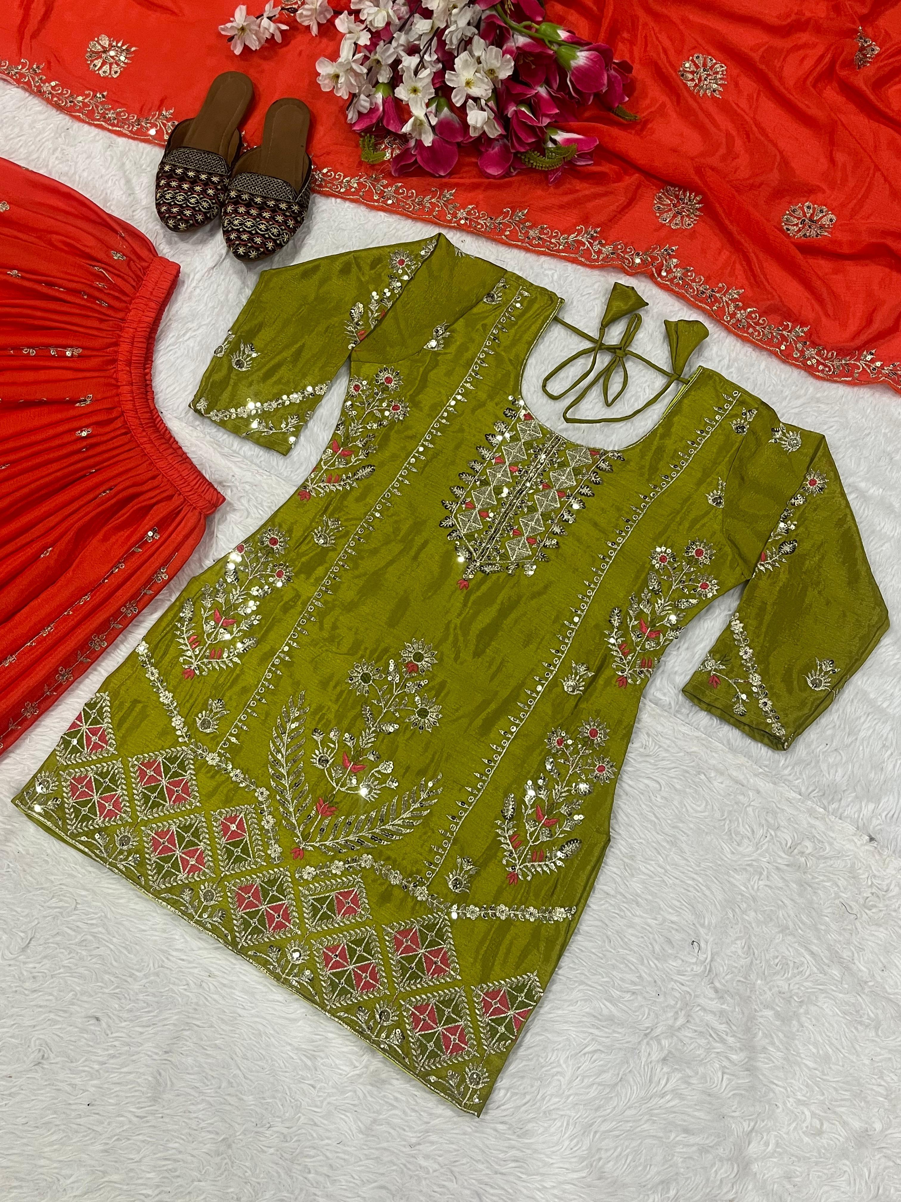 Trendy Green Georgette Sequence Work Palazzo Suit