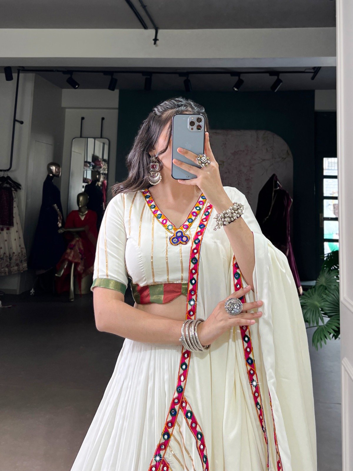 Navratri Lehenga Pink Rayon Mirror Work Lehenga Choli