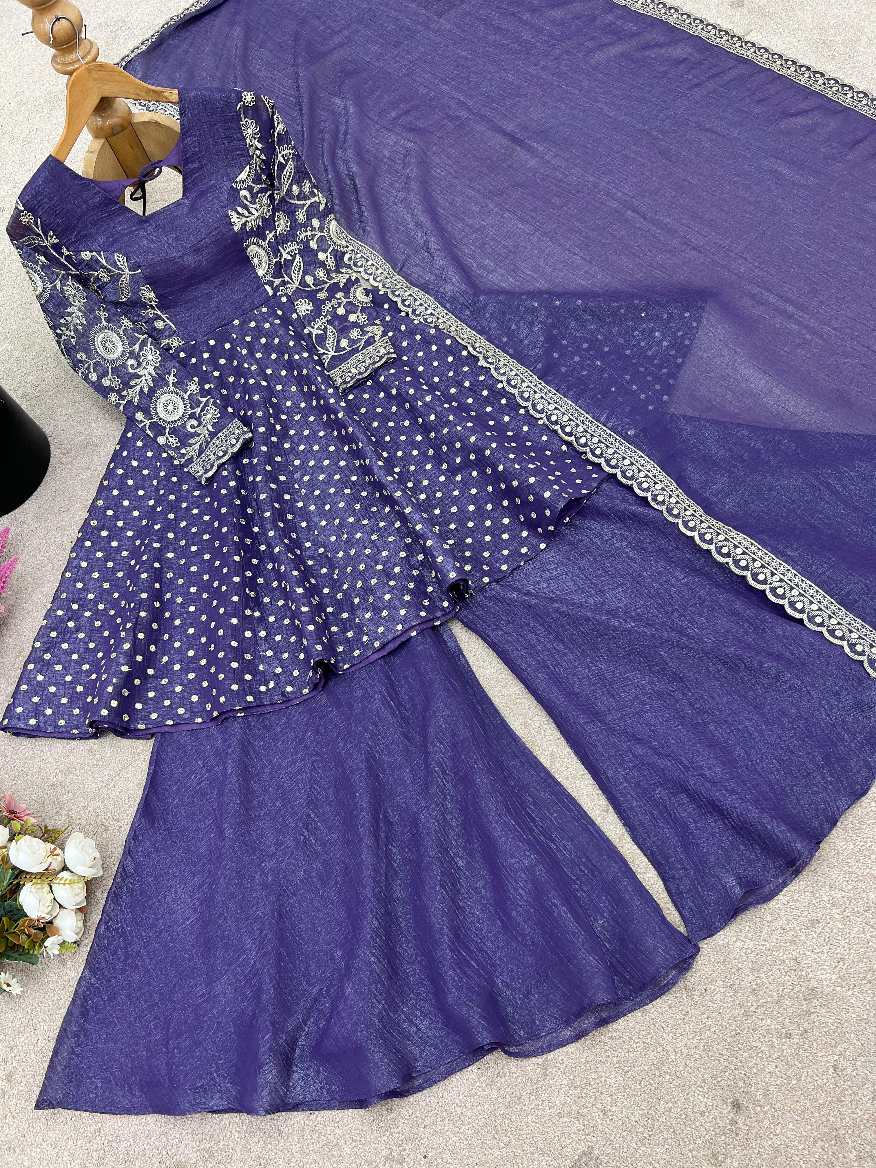Attractive Purple Color Sequence Work Sharara Suit