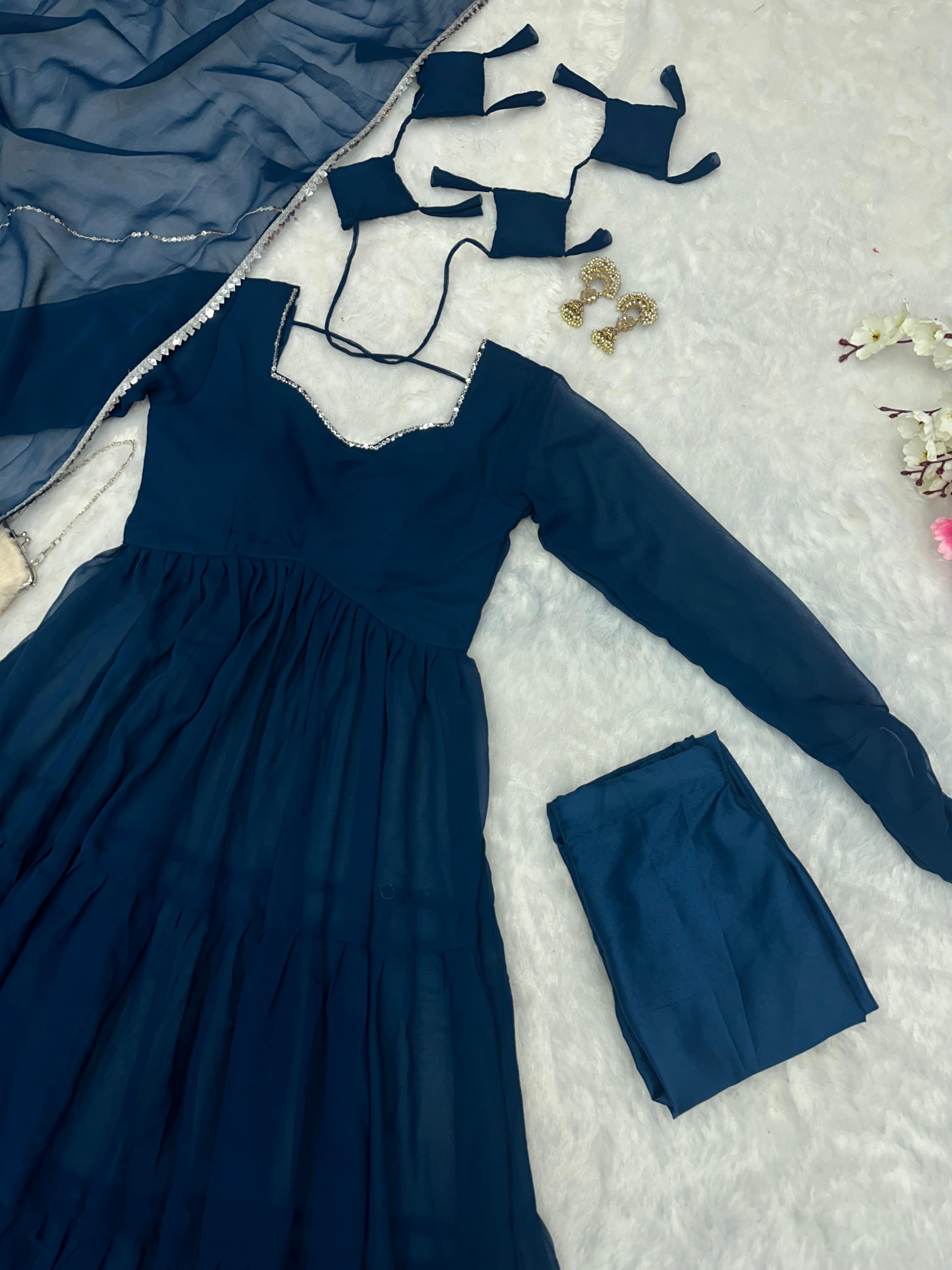 Alluring Blue Georgette Anarkali Gown