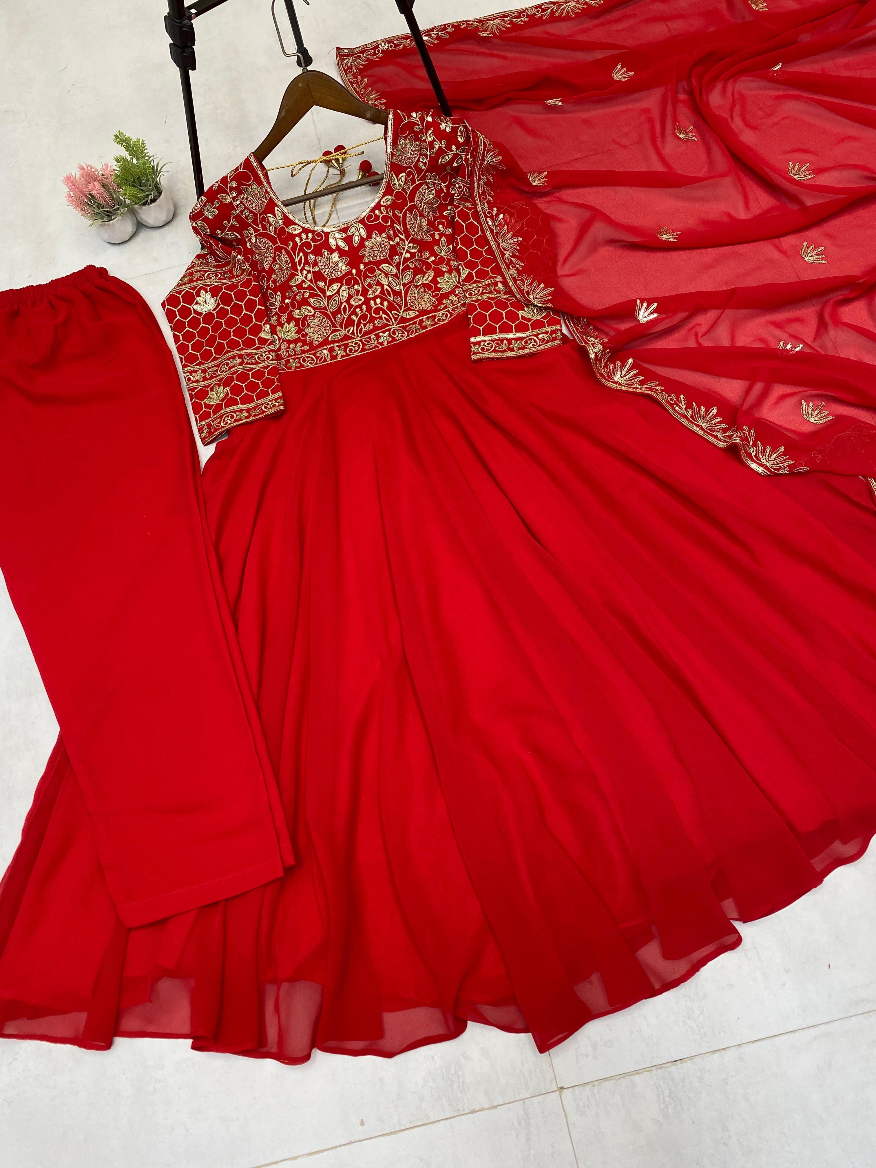 Amazing Red Georgette Sequence Work Gown