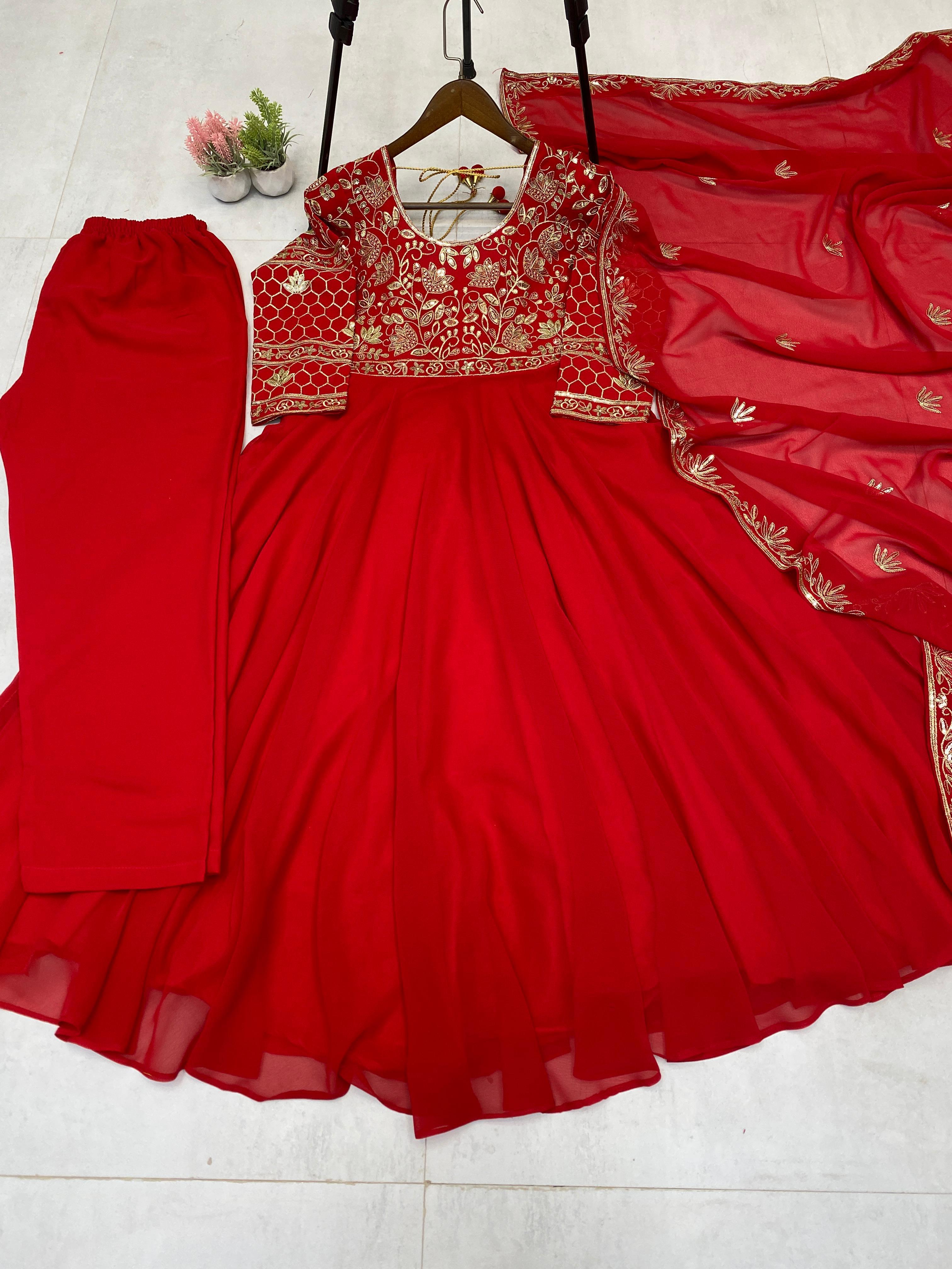 Amazing Red Georgette Sequence Work Gown