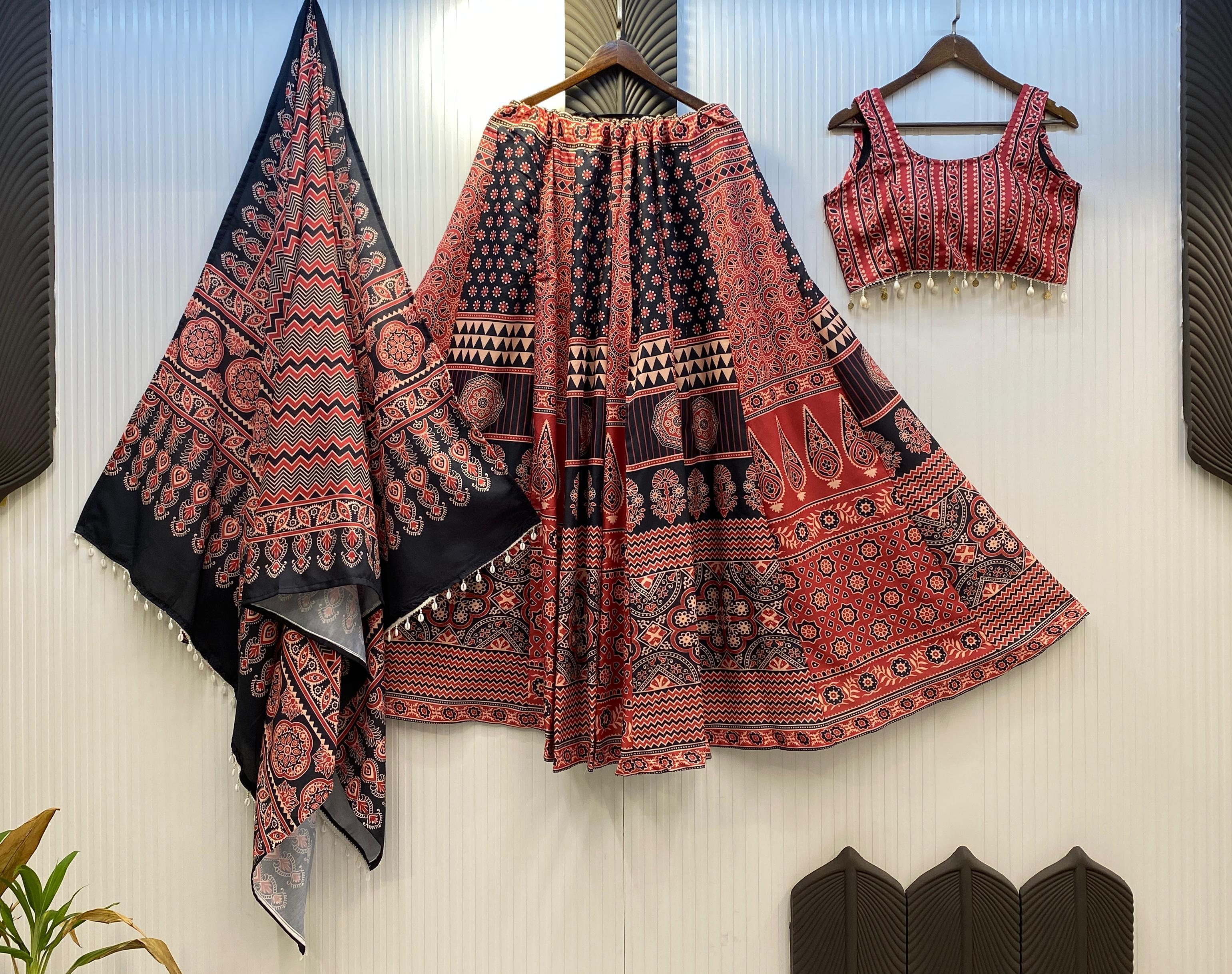 Navratri Special Red Printed Kodi Lace Lehenga Choli