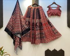Navratri Wear Red Printed Kodi Lace Lehenga Choli
