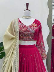 Glorious Pink Georgette Embroidered Heavy Work Lehenga Choli