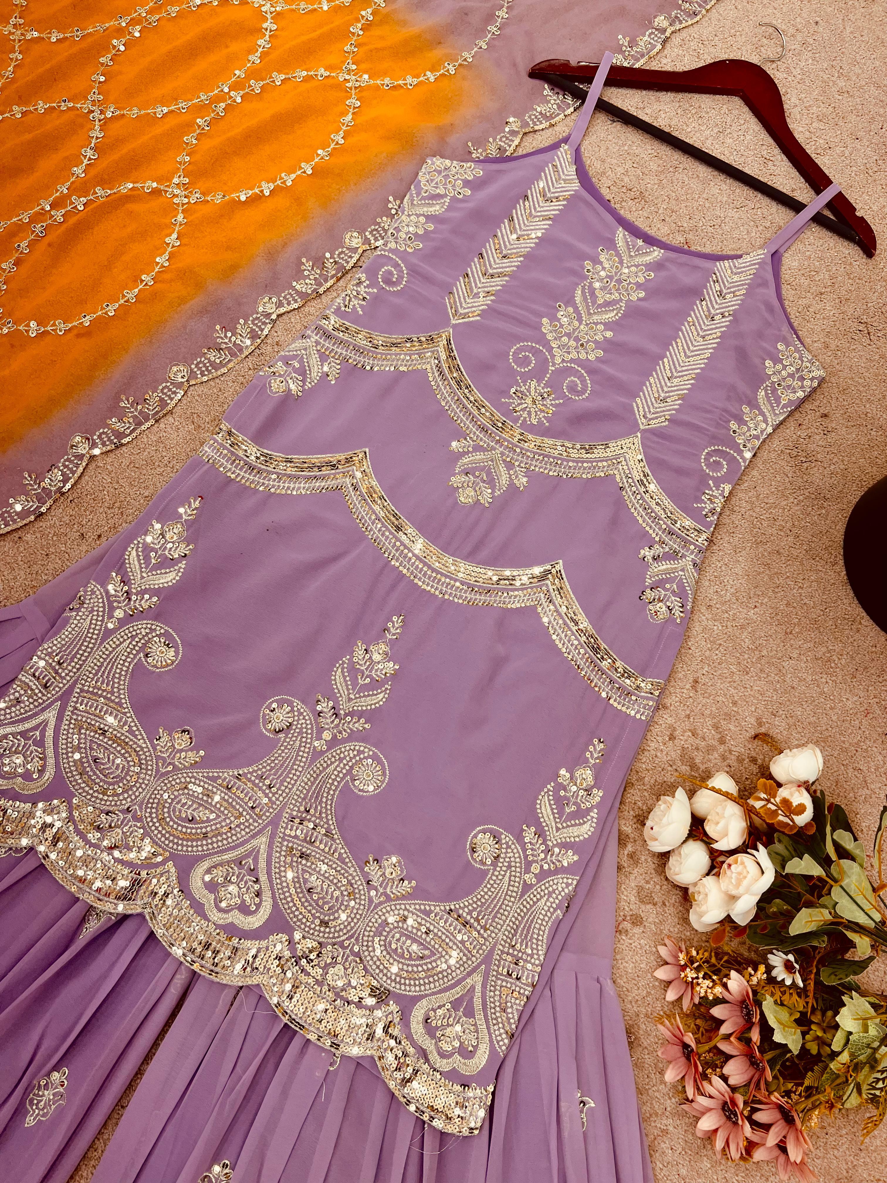 Lovely Lavender Georgette Sequence Work Sharara Suit