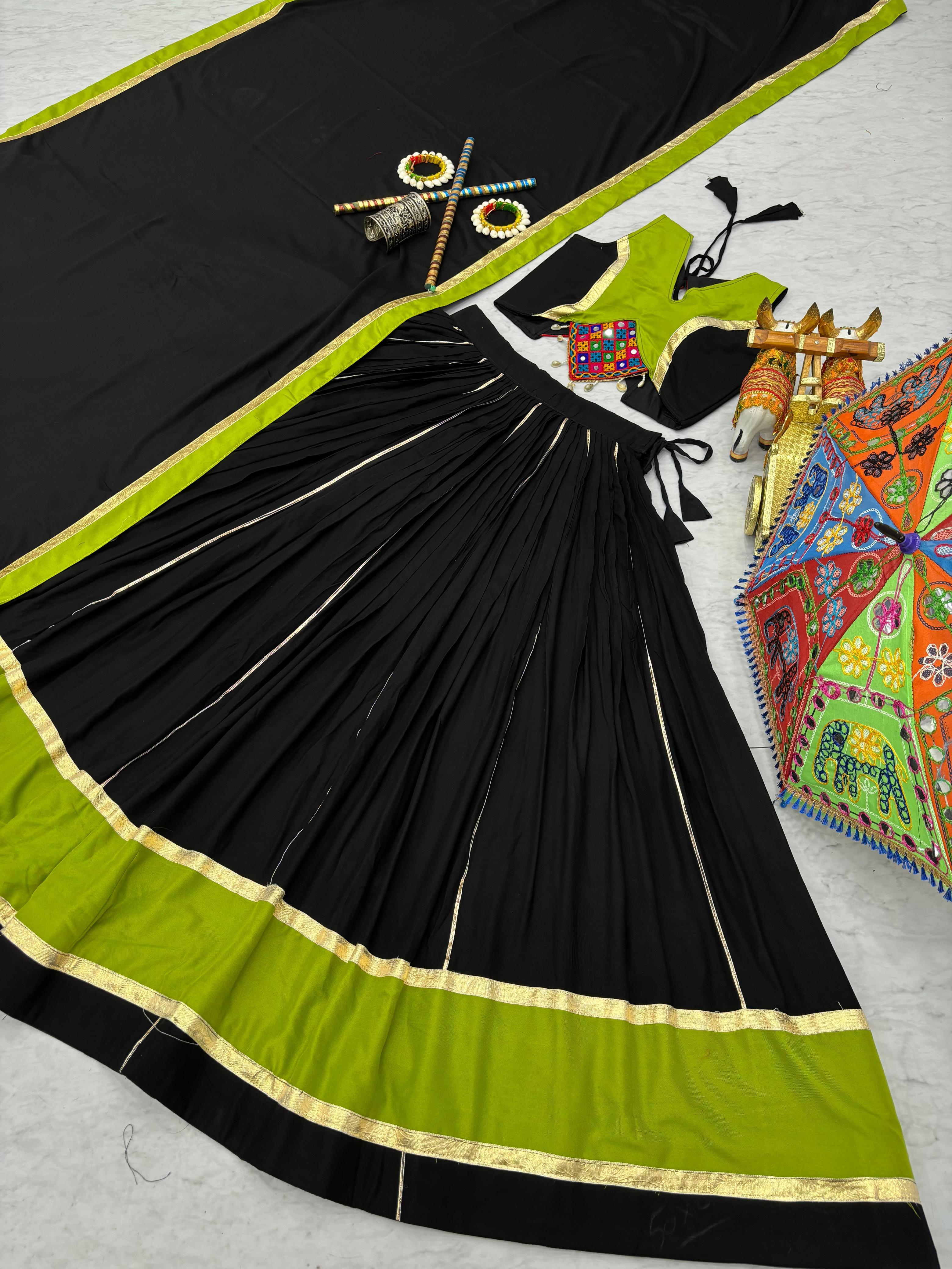 Navratri Wear Black Cotton Gamthi Work Lehenga Choli