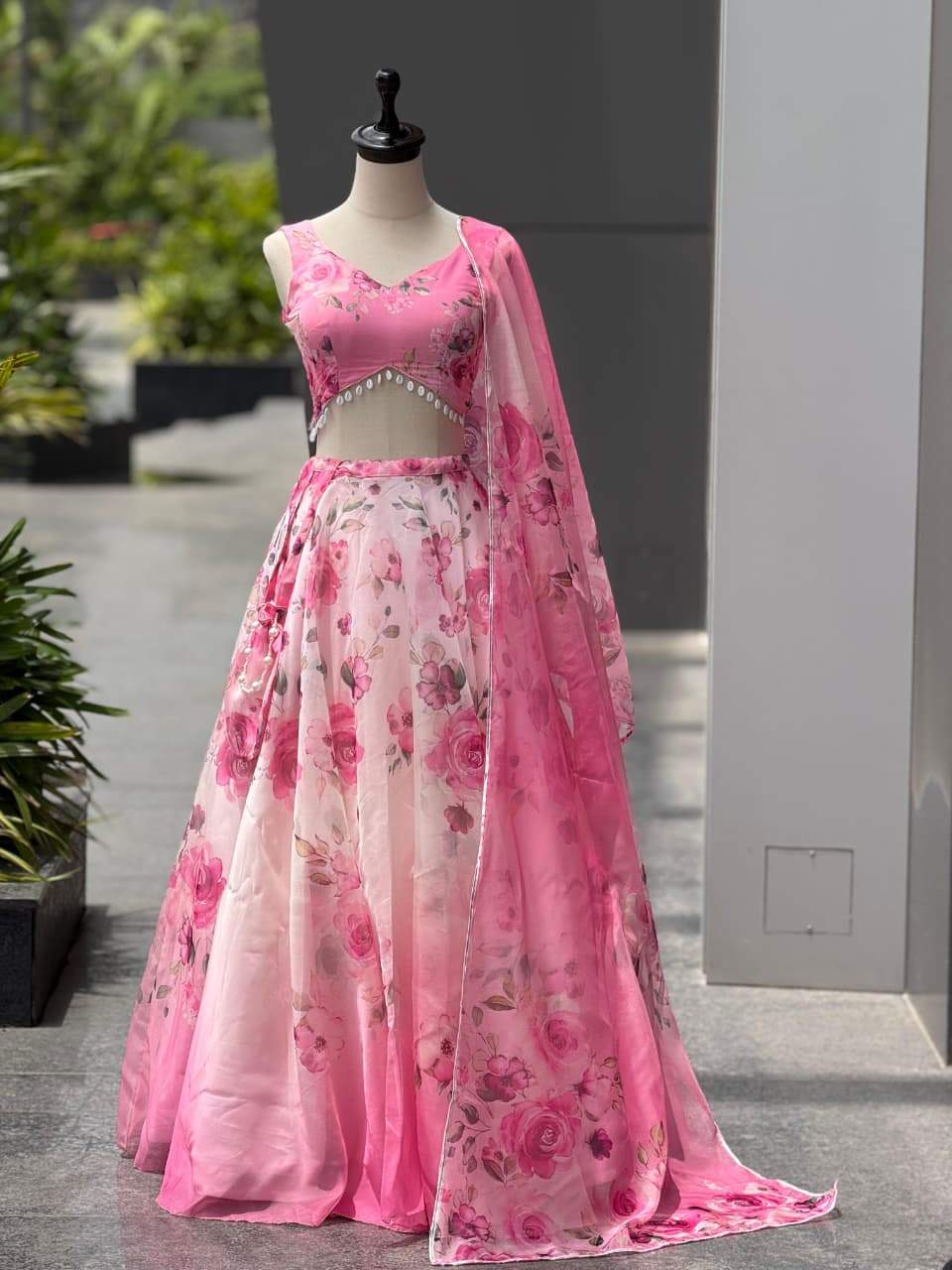 Fancy Pink Color Organza Digital Printed Lehenga Choli
