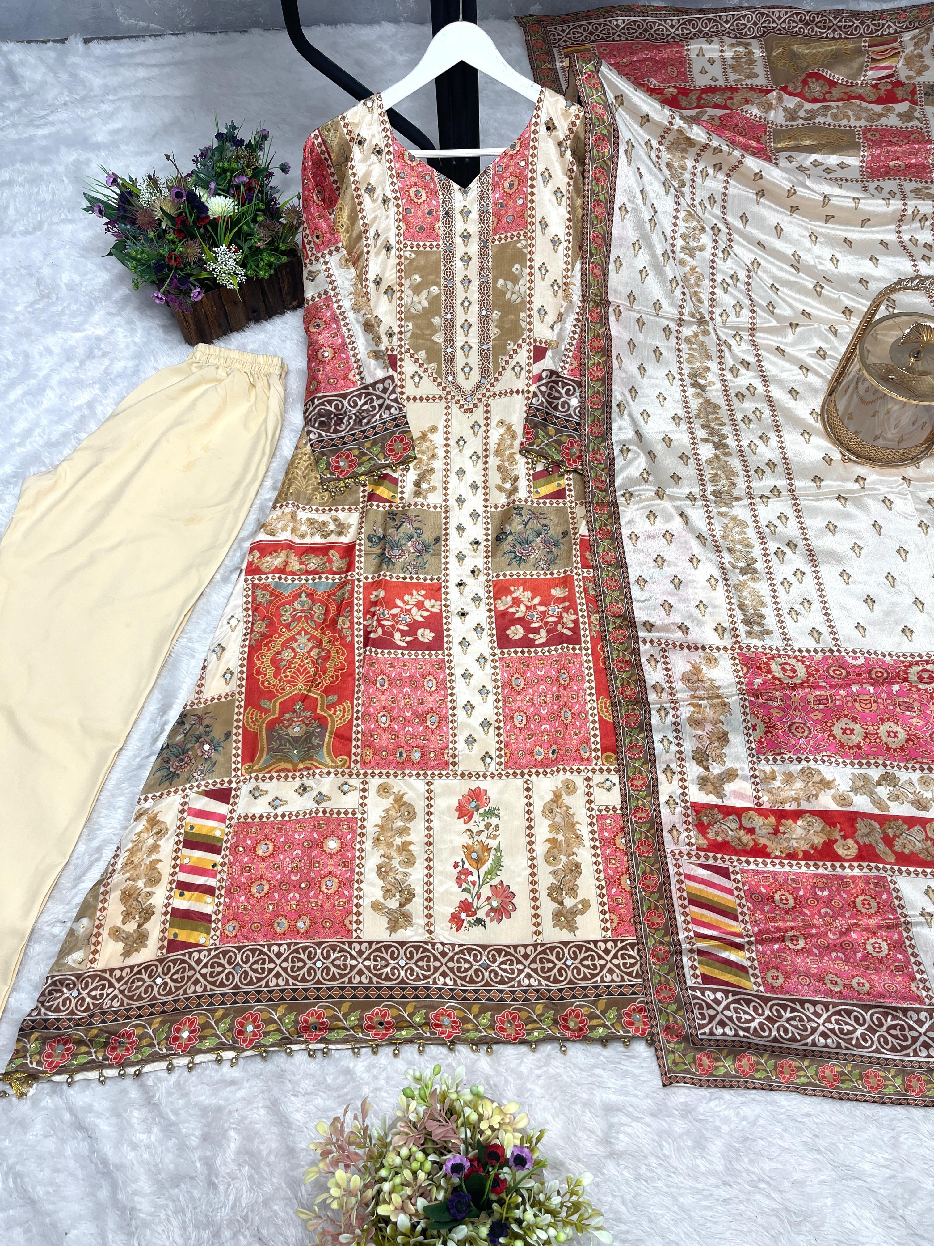 Ravishing Multi Color Chinon Silk Digital Print Straight Salwar Suit
