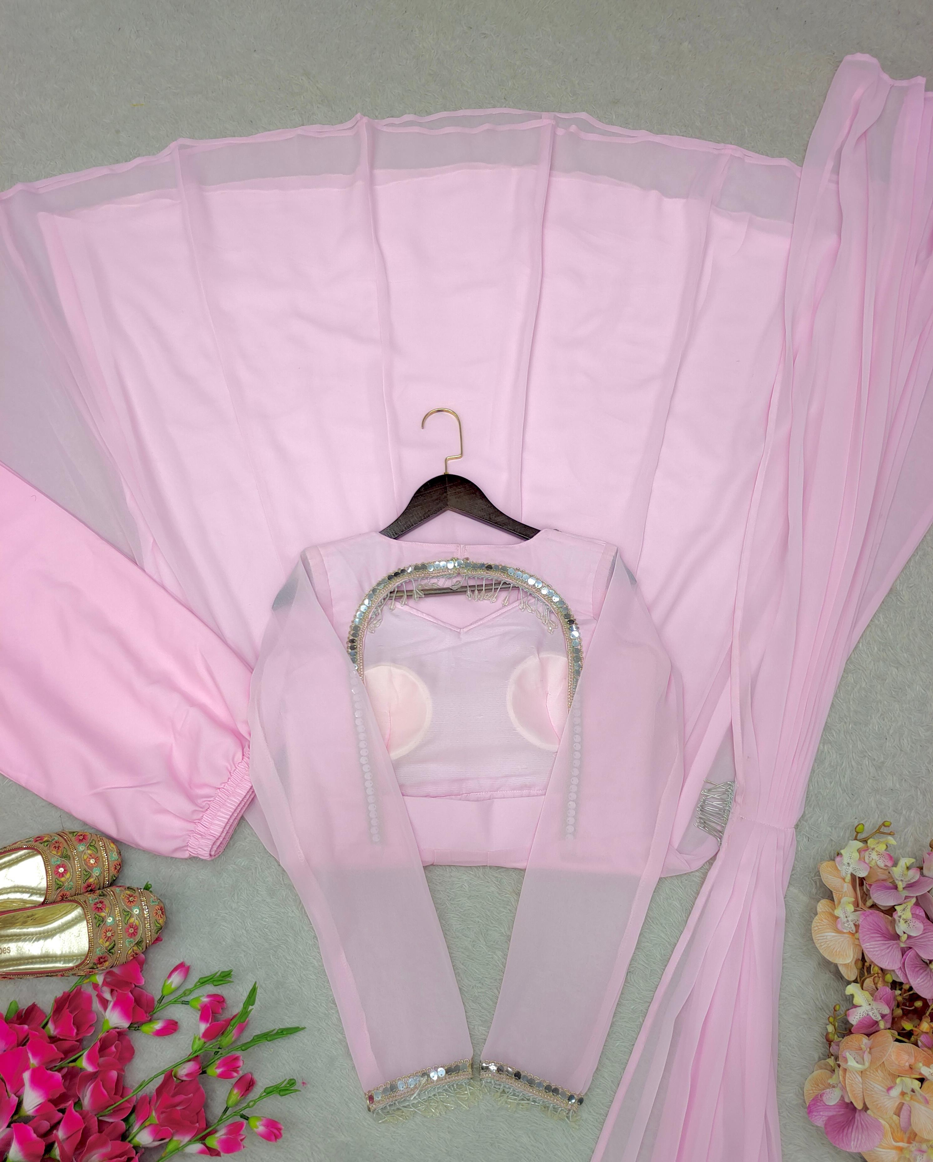Gorgeous Pink Georgette Sequence Work Gown