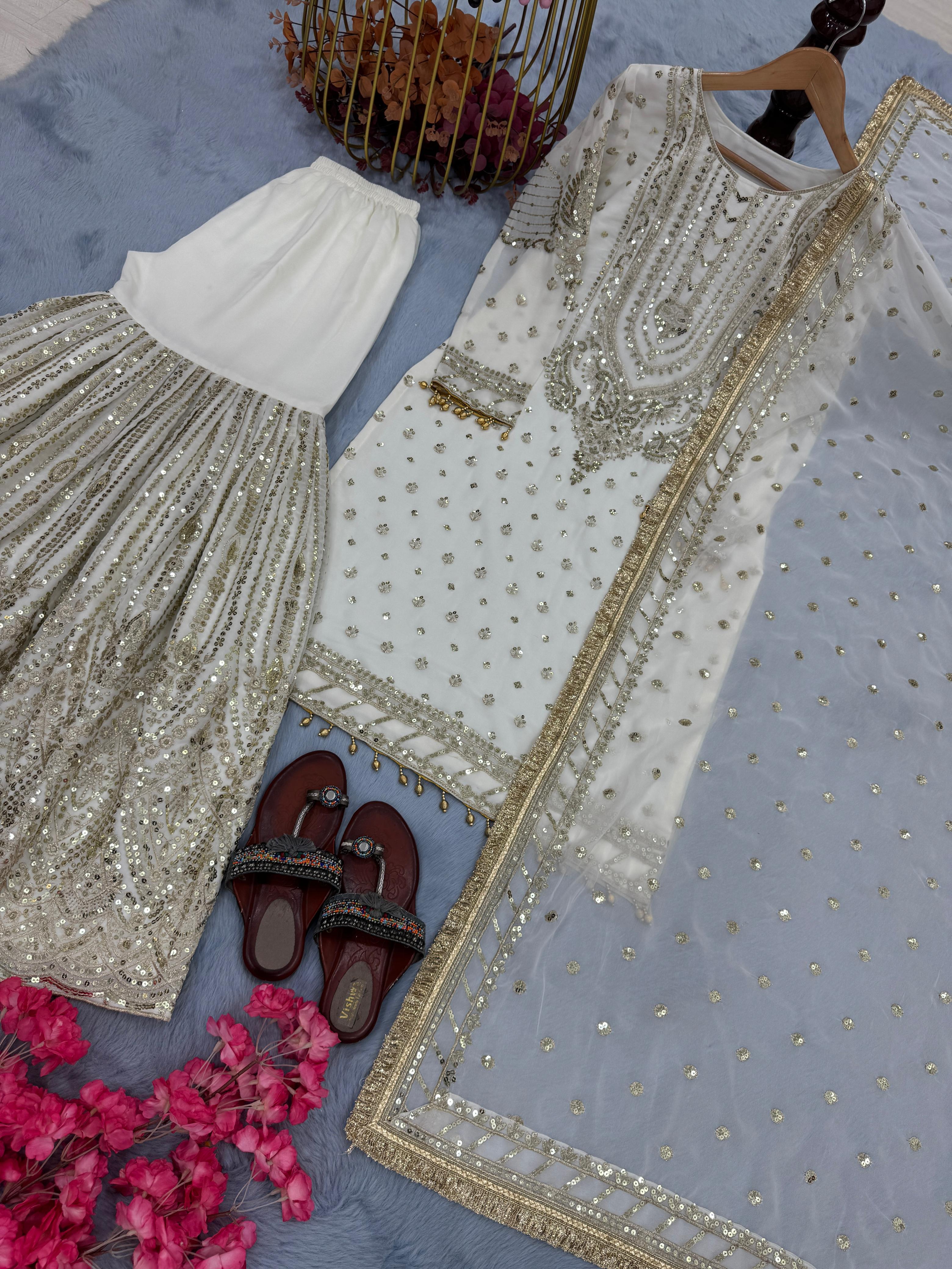 Ravishing Maroon Georgette Sequence Work Sharara Suit