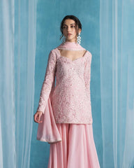 Trendy Pink Georgette Sequence Work Sharara Suit