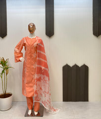 Marvelous Peach Color Embroidery Work Straight Salwar Suit
