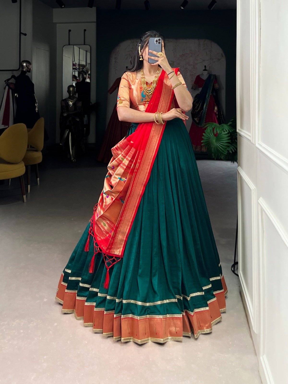 Exotic Green Vichitra Silk Zari Work Lehenga Choli