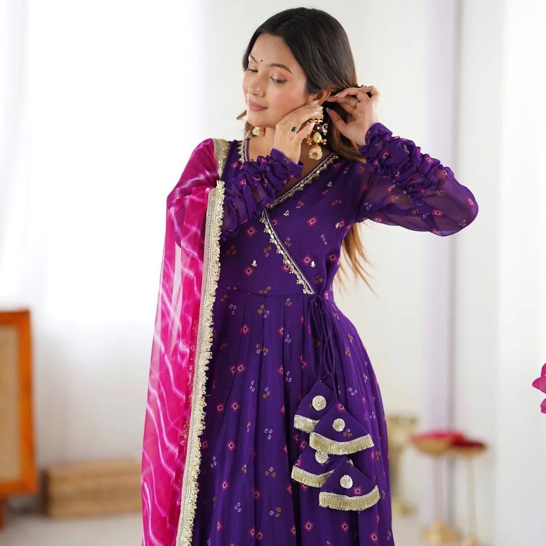 Trendy Blue Georgette Embroidery Work Gown