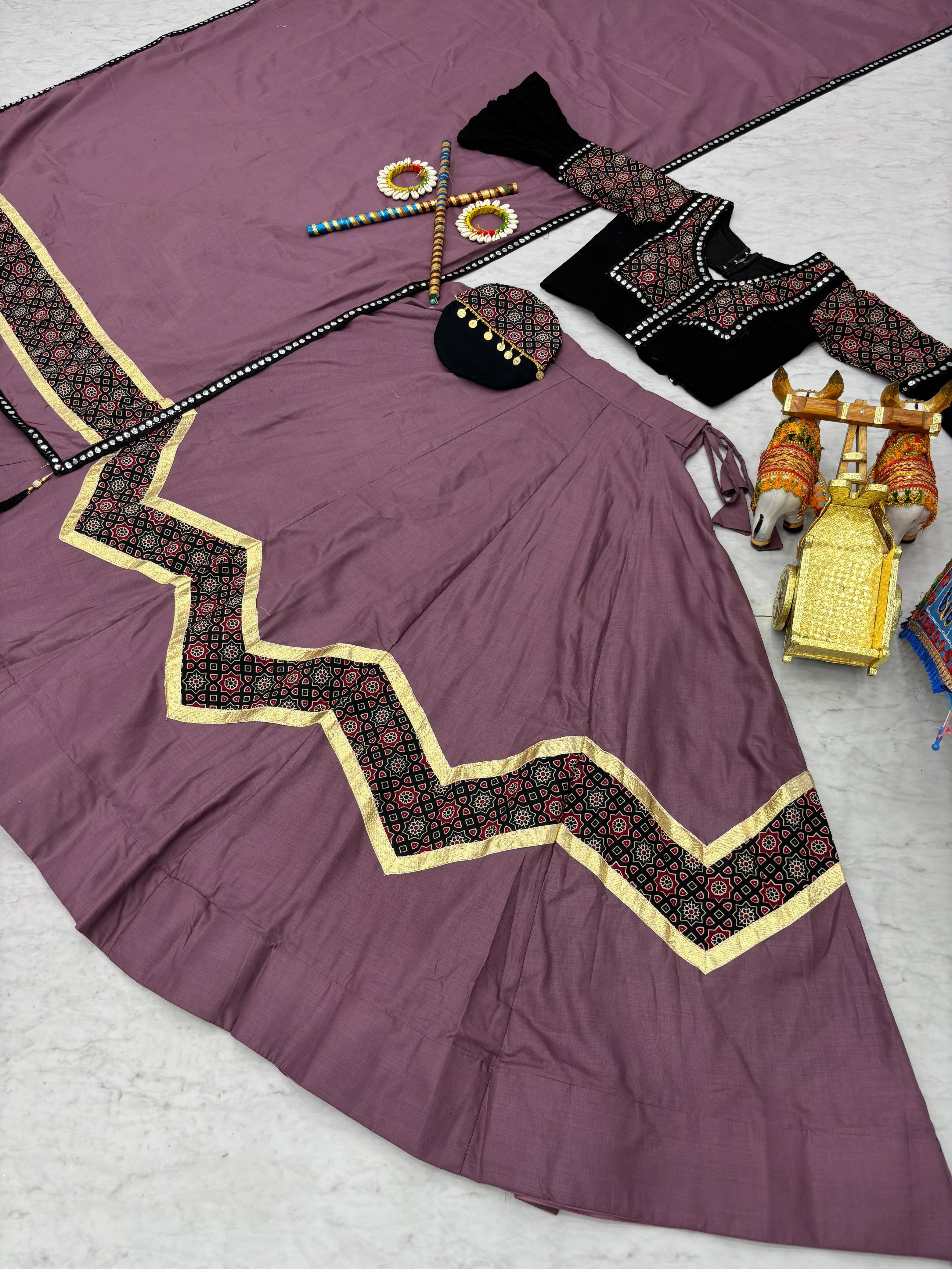 Navratri Collection Purple Cotton Ajrakh Print Lehenga Choli