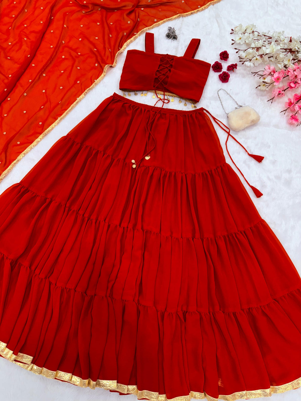 Ravishing Red Georgette Lehenga Choli