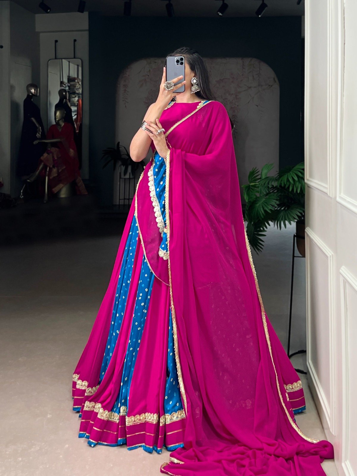 Navratri Wear Blue Color Bandhej Printed Lehenga Choli