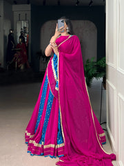 Navratri Wear Blue Color Bandhej Printed Lehenga Choli
