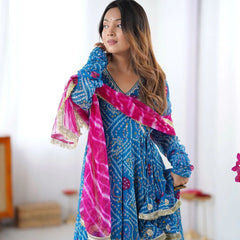 Trendy Blue Georgette Embroidery Work Gown