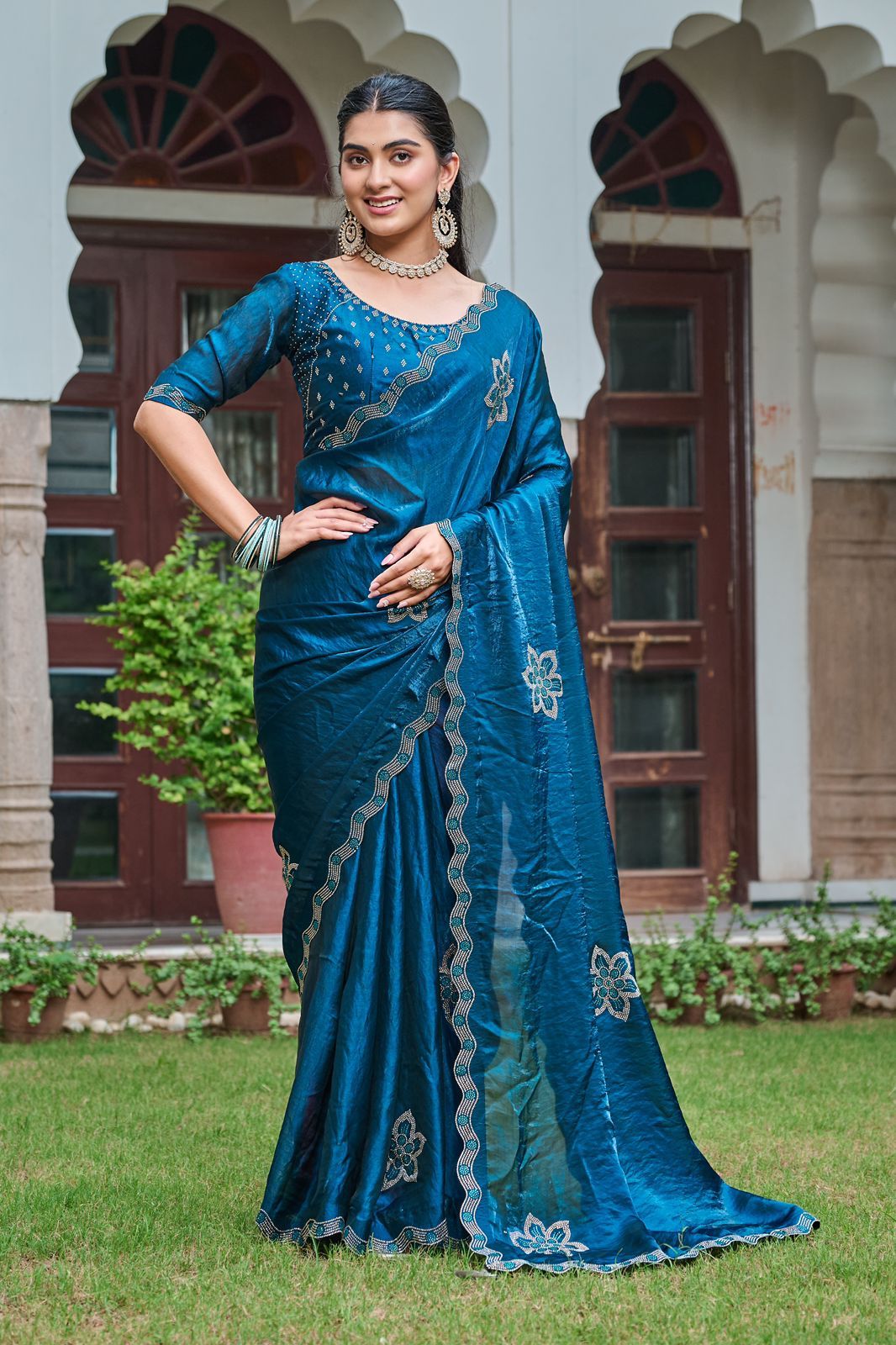 Ravishing Wine Fendi Silk Diamond Work Saree