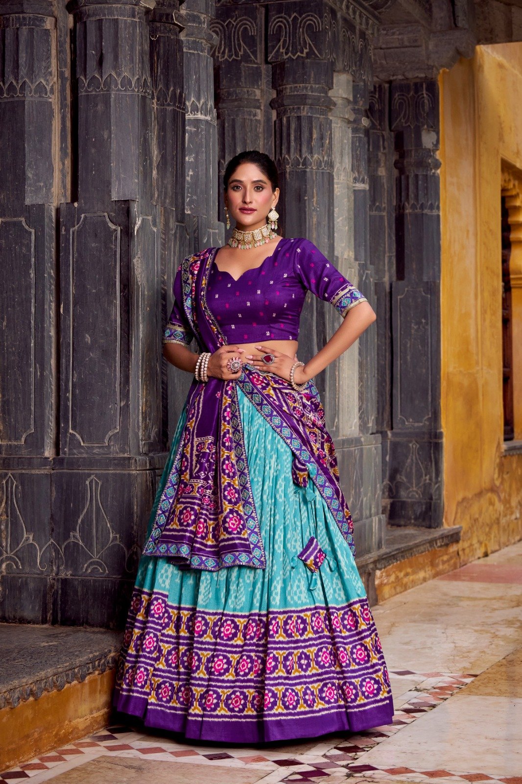 Amazing Sky Blue Embroidery Work Silk Lehenga Choli