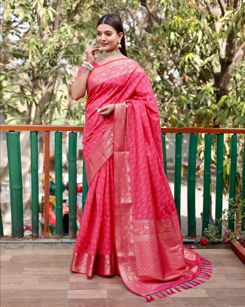 Pink Color Bandhani Design Patola Silk Saree