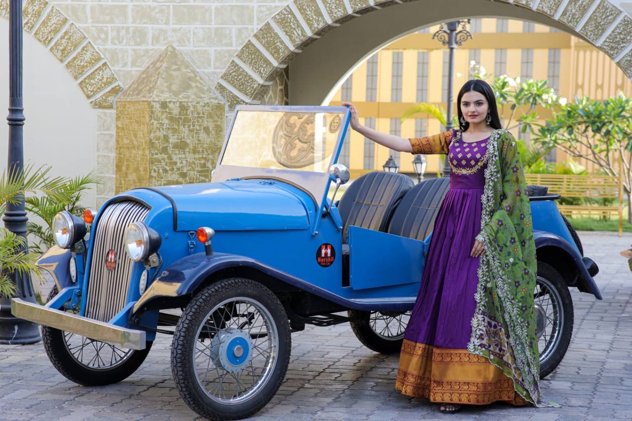 Purple Color Jacquard Embroidered Gown With Dupatta