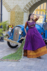 Purple Color Jacquard Embroidered Gown With Dupatta