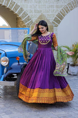 Purple Color Jacquard Embroidered Gown With Dupatta
