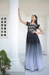 Black Color Shaded Sequence Embroidered Work Gown