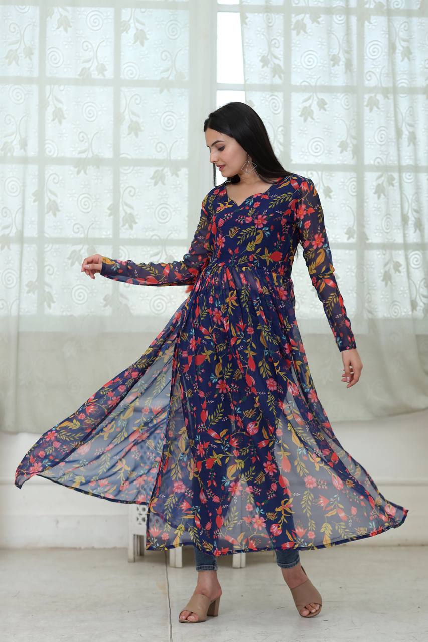 Outstanding Navy Blue Color Digital Print Kurti