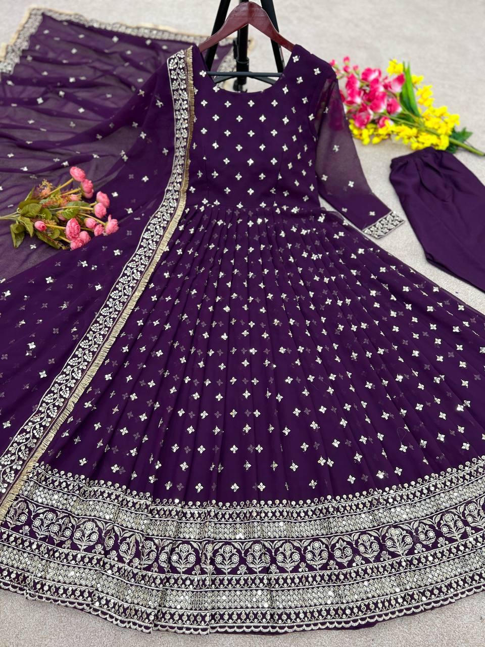 Outstanding Purple Color Sequence Work Anarkali Gown