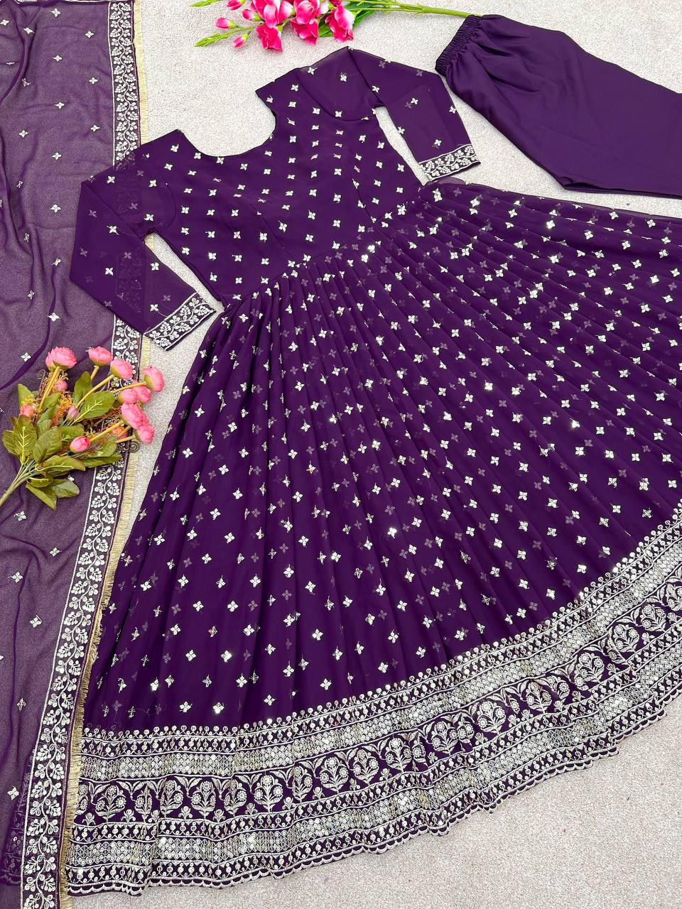 Outstanding Purple Color Sequence Work Anarkali Gown