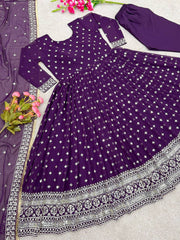Outstanding Purple Color Sequence Work Anarkali Gown