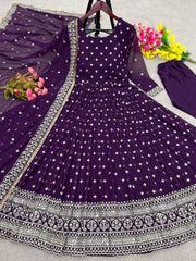 Outstanding Purple Color Sequence Work Anarkali Gown