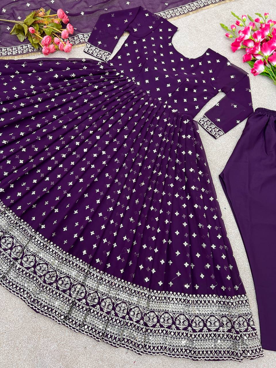 Outstanding Purple Color Sequence Work Anarkali Gown