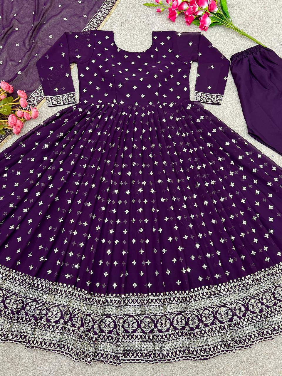 Outstanding Purple Color Sequence Work Anarkali Gown