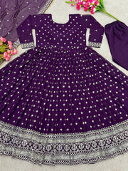 Outstanding Purple Color Sequence Work Anarkali Gown