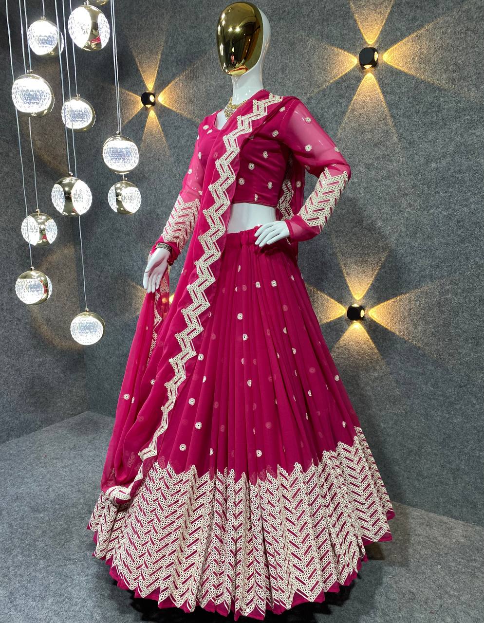 Luxuriant Pink Color Georgette Sequence Embroidery Work Lehenga Choli