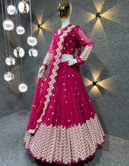 Luxuriant Pink Color Georgette Sequence Embroidery Work Lehenga Choli