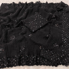 Party Wear Shimmer Silk Black Color Saree