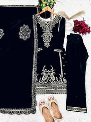 Festive Wear Black Color Sequence Work Kurti Set With Dupatta