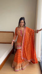 Ravishing Thread With Sequence Work Orange Color Sharara Suit
