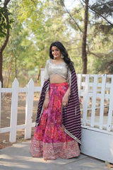 Designer Pink color Digital Printed With Heavy Sequins & Thread Embroidered work Lehenga Choli