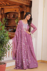 Buy New Star Georgette Dusty Pink color Long Gown & Duppatta