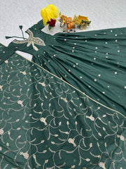 Buy New Star Georgette  Dark(Deep) Green color Long Gown & Duptta
