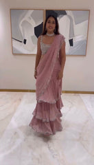 Presenting Foux Gorgette Sequence Work Peach Color Reday to wear Lehengha  saree