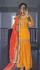 Punjabi Style Orange Color Georgette Sequence Work Lehenga With Top With Orange Dupatta